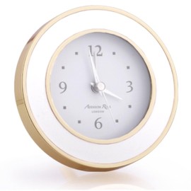 Addison Ross White and Gold Plated Silent Alarm Clock with Enamel Finish, Sweep Movement, Glow in The Dark Hands, Elegant Bedside Table Decor