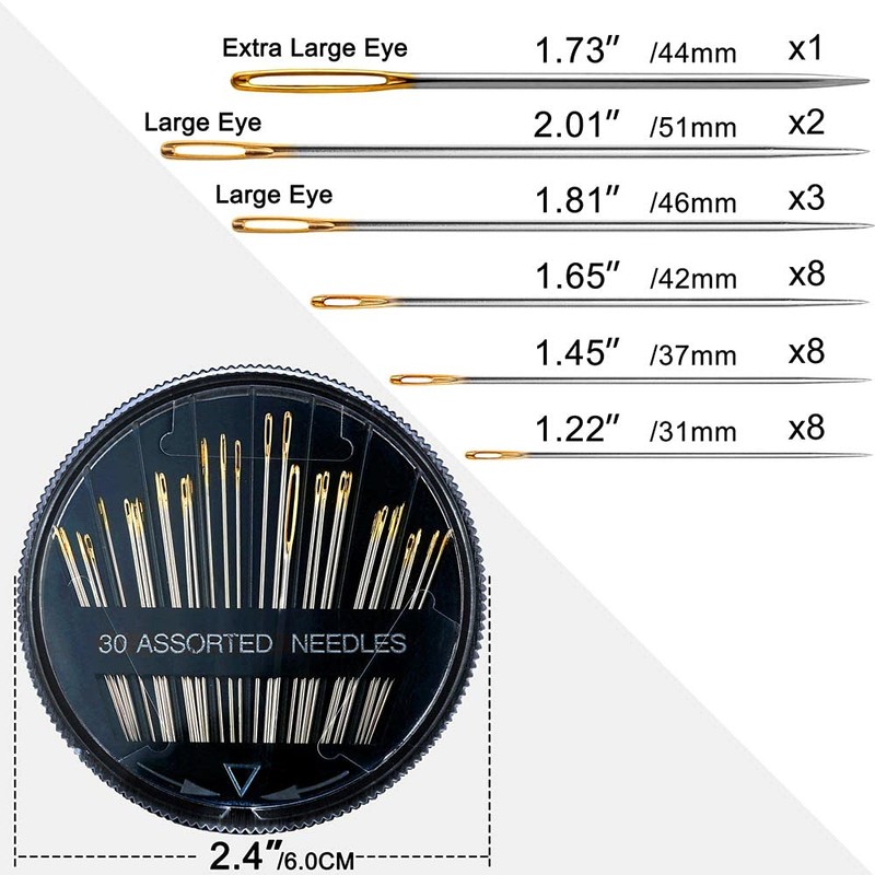 Premium 30/60 Pack Sewing Needles for Hand Sewing Repair with
