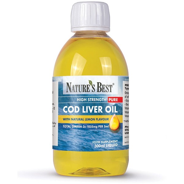 Natures Best Cod Liver Oil Liquid, High Strength, Pure Omega 3s 1035mg/5ml, 300ML LIQUID