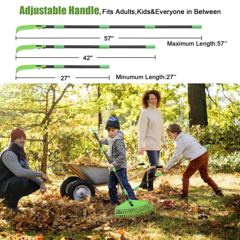 Plastic Leaf Rake - Upgraded Anti-Break Nylon Head,65" Adjustable Outdoor