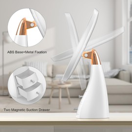 KuflooQ KuflooQ Lighted Makeup Mirror with Organizer, Rechargeable Tabletop Basics Makeup Mirror, Round Vanity Mirror with Lights, 3 Color Modes & Adjustable Brightness, White