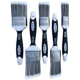 Paint Brush Set for Painting Cabinets, Small Fence Wall Stain Brushes Assortment, Smooth Synthetic Short Bristle Paintbrushes with Soft Grips – Double Thick Chip Brush Variety- Pack of 5
