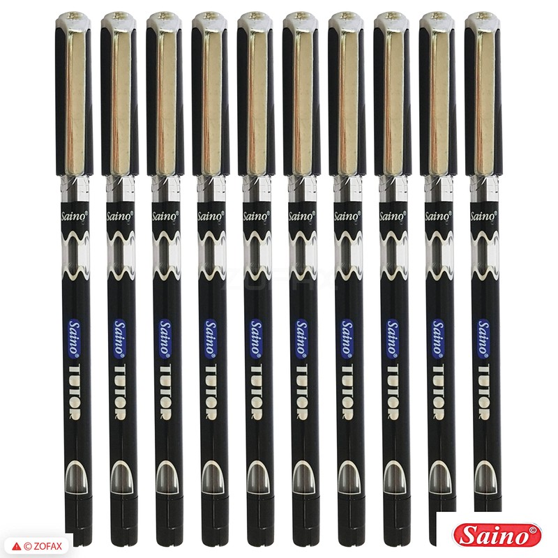 SAINO 10 x 0.6mm Fine Tip Ball Pens Tutor BLACK
