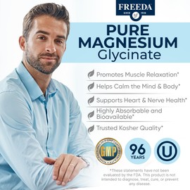 Freeda Magnesium Glycinate | High Absorption Chelated Magnesium | No Oxide | Supports Sleep, Muscle & Nerve Function | Non-GMO, Vegan, Kosher | Gentle on Digestion | 180 Capsules