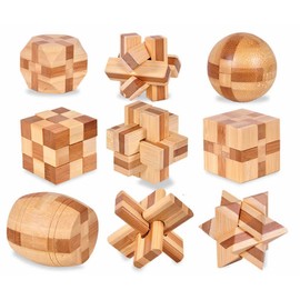 Chonor 9-Piece 3D Puzzle Brainteaser Thinking Game Set Made of Wood, Classic Wooden Toy, Puzzle Game, Patience Game, Intelligence, Educational Brain Training Toy, Logic Game for Children and Adults