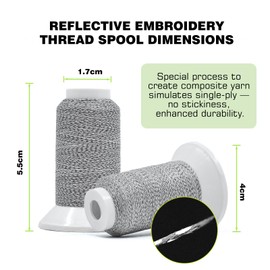 SunBling Reflective Embroidery Machine Thread Kit Improved Visibility, 2 Spools Sewing Polyester Thread 200M(218Yds) Each Spool Ideal for Home Machine & Hand Embroidery and Sewing Supplies (Gray)