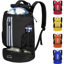 ONTYZZ Waterproof Drawstring Backpack Sports Backpack with Shoe Compartment Multifunctional Daypack for Gym Yoga Swimming Dance Basketball Volleyball Football Bag, Black-Updated