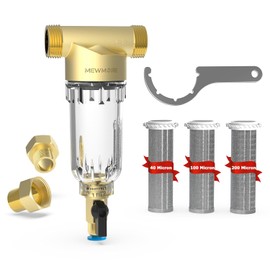 WHC40 Sediment Filter, 40 & 100 & 200 Micron Reusable Spin Down Sediment Water Filter, Whole House Water Filter for Well Water, Home Pre-filtration System, 1" MNPT + 3/4" FNPT + 3/4"MNPT