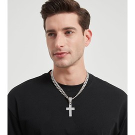 HIPBLING Cross Necklace for Men with 18inch Cuban Link Chain Iced Out Cross Pendant Miami Cuban Necklace 13mm Chain Silver Bling Hip Hop Jewelry for Men Women Gift