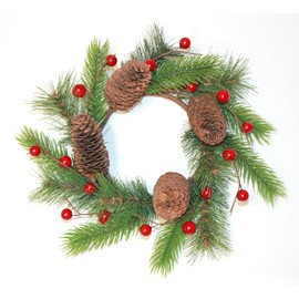 4.25" Inner Diameter Christmas Pine Cone, Pine, Berry Pillar Candle Ring, Set of 2