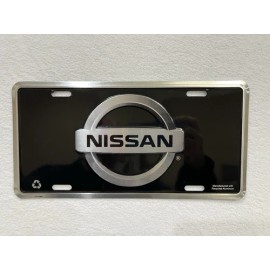Nissan Embossed Auto License Plate.  Black & Silver Aluminum Plate