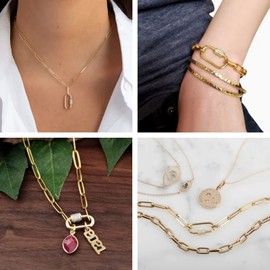 Craftdady 5pcs Cubic Zirconia Screw Charms Gold Oval Necklace Chain Clasp Clip Clear Crystal Rhinstone Link for Jewellery Necklace Making, Brass