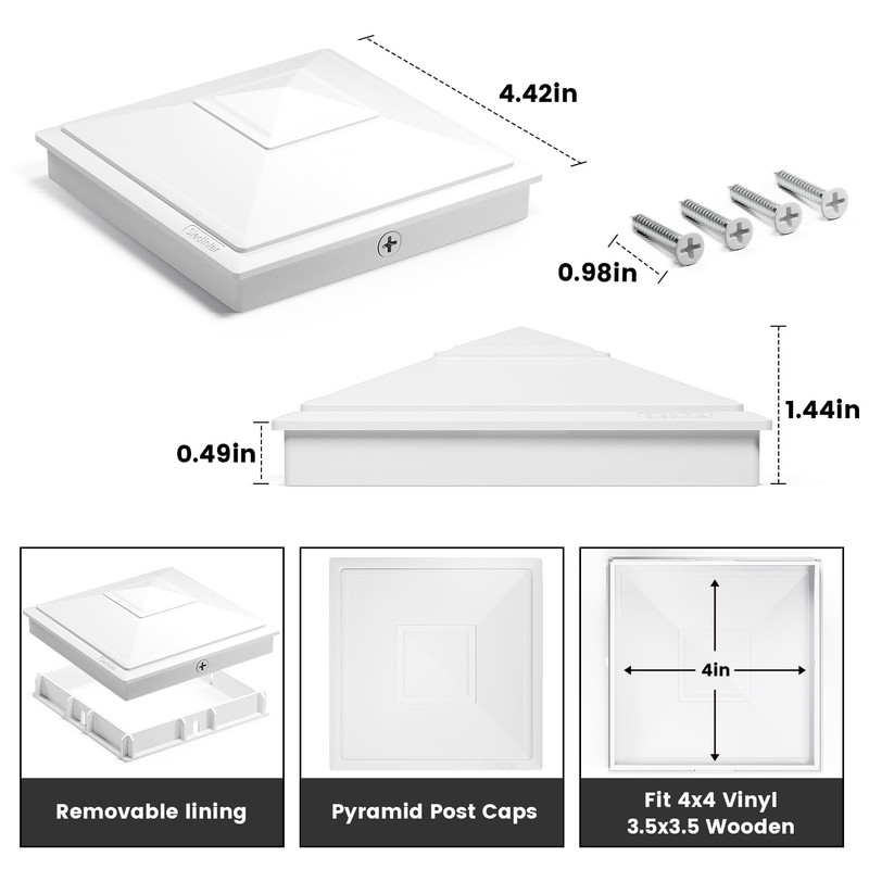 Siedinlar 4x4 Pyramid Post Caps Waterproof Outdoor Post Cover, Fits