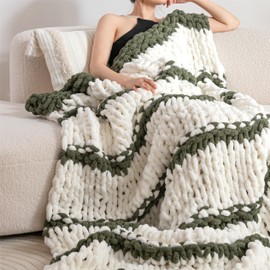 RIWASURNA Luxury Chunky Knit Blanket Throw, Handmade Thick Chenille Yarn Throw 50x60, Cable Knit Crochet Blanket, Decorative Cozy and Soft Crochet Throw Blanket for Couch Home Decor