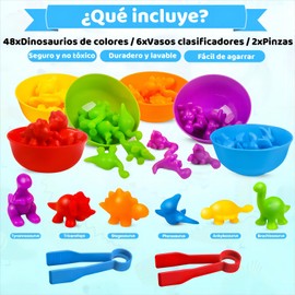 57Pzs Juguetes Didácticos para Niños de Dinosaurios, Juguetes de Clasificación de Colores y Contar, Juguetes Sensoriales Montessori, Juguetes de Educación Temprana, Regalo para Niños de 3+ Años