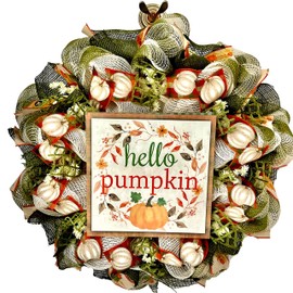 Hello Pumpkin Handmade Deco Mesh Wreath