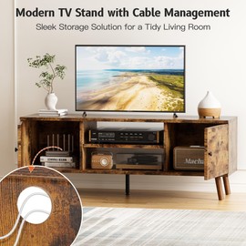 Simple Deluxe TV Stand for 55 60 inch TV, Entertainment Center with Storage Cabinet, Media Console Table 2 Cabinet, Soft Hinge, Handle Door, Wooden Living Room, Office Furniture, Brown