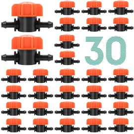 RedChili 30 Pack 1/4" Drip Irrigation Shut Off Valves, in-Line Barbed Ball Valve for 1/4 Inch Drip Irrigation Tubing Anti-Drop Drip Line Water Flow Control Valve Parts for Garden Irrigation System