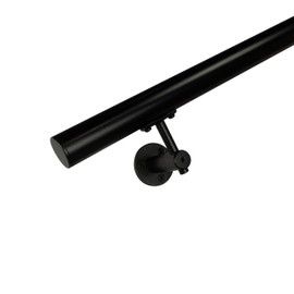 Industrial Aluminum 1.5 Inch Round Complete Indoor/Outdoor Straight Handrail Grab Bar Kit (Satin Black, 8 Foot Handrail)