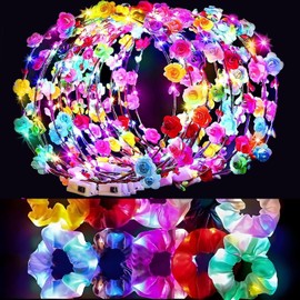 DNSHAN LED Flower Headband,Crown Garland, Light Up LED Flower Crown Headdress for Women Girls - Wedding, Halloween, Valentines Day & Party Decor (10 PCS+10 PCS)