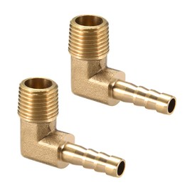 sourcing map Brass Barb Hose Fitting, 90 Degree Elbow 6mm Barbed to 1/4 PT Male Pipe Adapter Connector 2pcs