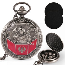 Kabinka D&D Dice Set with Pocket Watch Shell, 7Pcs Polyhedral Dice Set, DND Dice with Necklace Perfect for Dungeons and Dragons Dice, RPG, Role Playing Dice Accessory (DM, Ancient Silver)