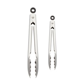 KitchenAid Set of 2 Stainless Steel Tongs with Scalloped Edges Easy Lock Dishwasher Safe Durable and Versatile 7 Inch and 9 Inch Silver