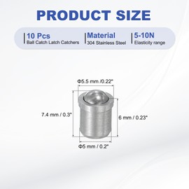 PATIKIL 10 Pcs Ball Plungers 304 Stainless Steel Ball Point Spring Plungers Cabinet Ball Catch Latch Catcher for Door Closet Drawer (5x6mm)