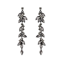 EVER FAITH Rhinestone Crystal Costume Party Chandelier Earrings for Brides, Art Deco Marquise Floral Bridal Prom Long Dangle Earrings for Women Grey Black-Tone