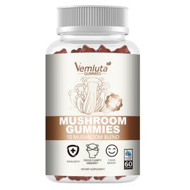 1 Pack 5000MG Mushroom Gummies -10 Blend Organic Mushroom Supplement containing Lion's Mane and Reishi for Brain and Immune Boosting, Vegan Blueberry Flavor, Non-GMO, 60 Counts