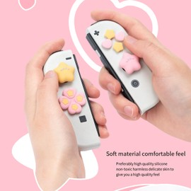Cute Silicone Cross D-Pad Button Caps Silicone Thumb Grips Set, ABXY Key Buttons Sticker Joystick Cover Caps Compatible with Nintedo Switch/OLED - Star Peach Baby (Pink, Yellow)