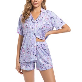 ENJOYNIGHT Womens Pajamas Set Summer Short Sleeve Pjs Button Down Loungewear Soft Sleepwear (Medium, PU) Purple