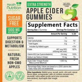 Apple Cider Vinegar Gummies - Sugar Free ACV Gummy Vitamins, Max Strength 1000mg, Supports Metabolism & Energy, Keto Friendly, Vitamin B12, Gelatin-Free, Gluten-Free, Vegan & Non-GMO - 60 Gummies