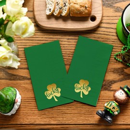 Horaldaily 50 Disposable Paper Decorative Guest Napkins, Green Paper Gold Foil Patrick Shamrock Hand Towel for Party Lunch Dinner Kitchen Bathroom