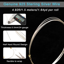 24 Gauge 925 Sterling Silver Wires Half Hard Round Craft Wires for DIY Jewelry Making, 4.92Feet