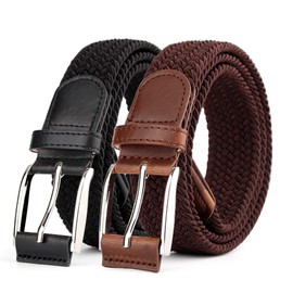 2 Pieces Braided Woven Elastic Stretch Canvas Belts for Men Women
