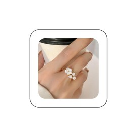 Yheakne Vintage Emaille Blume Perle Ring Gold Perle Fingerring Weiß Harz Blume Acryl Hochzeit Rings Knöchel Ring Schmuck Für Frauen Hochzeit