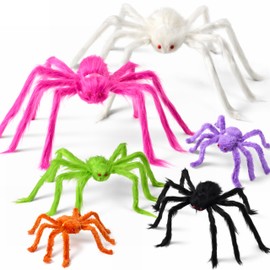 JOYIN 6 paquetes de decoraciones de Halloween al aire última intervensión colorido juego de arañas gigantes, decoración de Halloween exterior, araña g