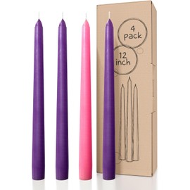 Christmas CANDWAX 12-Inch Dripless Taper Advent Candles Set - Purple Unscented Long Burning Candlesticks for Advent Wreath