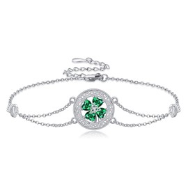 DAYLINLOVE Four Leaf Clover Bracelet 925 Sterling Silver Celtic Knot 4 Leaf Clover Bracelets St. Patrick's Lucky Charm Green Jewellery Anniversary Gift for Women Girls, Sterling Silver, No gemstone