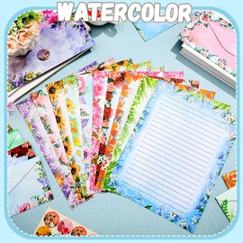 TaoBary 160 Packs Stationery Paper Set (50 Double Sided Stationery Writing Papers 50 Matching Envelopes) 60 Round Dot Sticker, 10 Design(Flower,8.5 x 11 Inch)