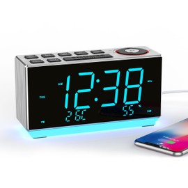 Dual Alarm Clock with FM Radio, Temperature & Humidity Display, USB Port Charging, Night Light, Snooze, Dimmer Control, Bluetooth, 1.8'' LED Display Clock iTOMA CKS508
