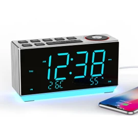 Dual Alarm Clock with FM Radio, Temperature & Humidity Display, USB Port Charging, Night Light, Snooze, Dimmer Control, Bluetooth, 1.8'' LED Display Clock iTOMA CKS508