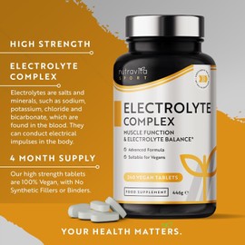Electrolyte Complex - High Strength Tablets with Added Magnesium, Potassium & Calcium - Muscle Function and Electrolyte Balance - 240 Vegan Tablets - No Synthetic Binders - Made in The UK by Nutravita
