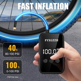FYXGZZH Mini Electric Bike Pump - Fast Inflate Bike Tire Pump with Gauge, 150PSI Air Pump with Presta and Schrader Valve for Road Bike, Mountain Bike, E-Bike, Motorcycle (Black)