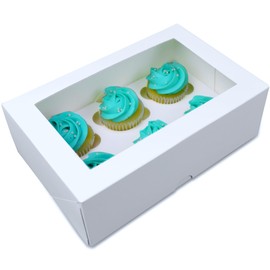 Ala Merchandise (12-Pack – White Mini Cupcake Favor Boxes with Windows and Inserts, Designed to Hold 6 Mini Cupcakes, Muffins, or Pastries – Bulk Pack of 12 Boxes.