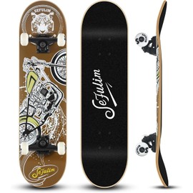 Sefulim 31 x 8 Inch Complete Skateboard 7 Layer Canadian Maple Double Kick Deck Concave Cruiser Trick Skateboard for Boys Girls Teens Adults Beginner