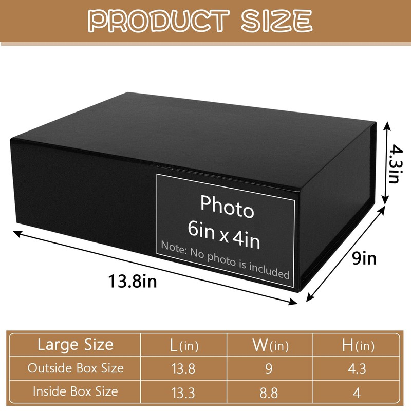 RayofSun Black Gift Boxes with Magnetic Lids for Presents Large
