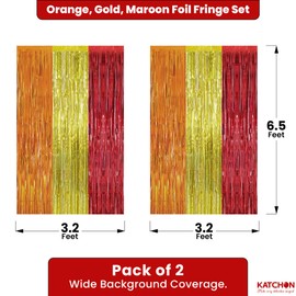 KatchOn, Orange, Gold and Maroon Fringe Backdrop - Pack of 2 | Fringe Streamers for Thanksgiving Decorations, Fall Decor | Foil Fringe Curtains for Birthday, Anniversary Decorations