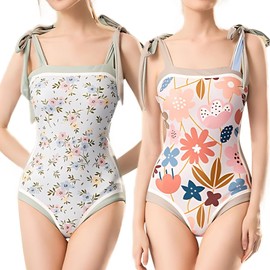 NQAXZIB Traje de Baño para Mujer,Bañadores Una Pieza con Control de Barriga Reversible Sexy con Estampados Retro,para Surfear Nadar Playa (X-Grande,Verde Claro)